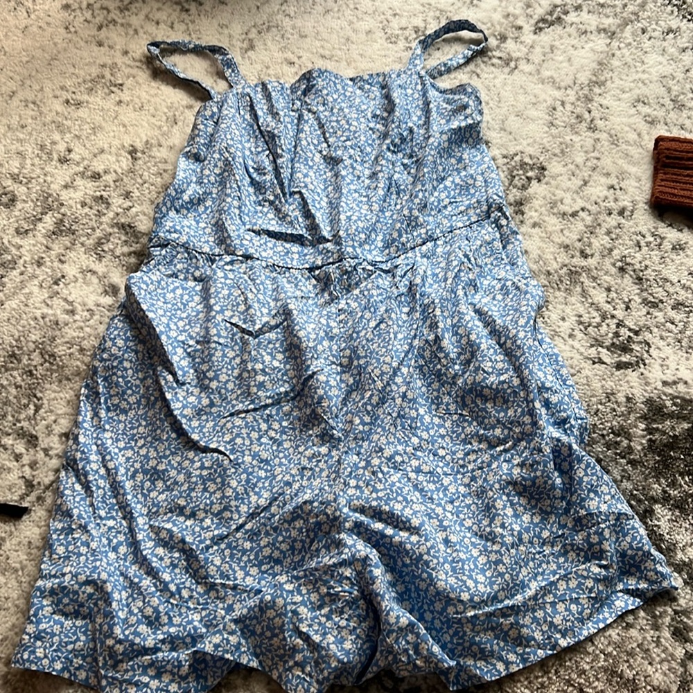 Blue and white romper
